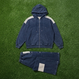 Conjunto de chándal de dos piezas para hombre, estilo streetwear, con sudadera con capucha azul marino extragrande con cremallera y pantalones deportivos holgados. - Product Image 6