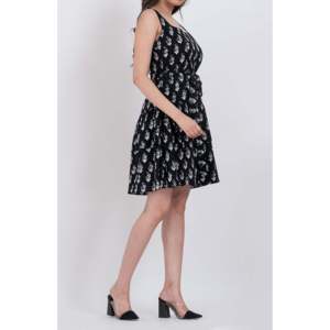 Nuevo Vestido Mini de Algodón con Cuello Cuadrado y Estampado Floral Negro para Mujer, Estilo Elegante en Línea A, para Fiestas/Días de Club, Vestidos Casuales - Product Image 5
