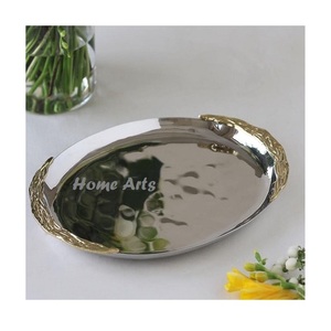 Plateau ovale en acier inoxydable pour thé et café, couleur argent de qualité supérieure, plateau de service pour dattes et bonbons, en gros - Product Image 6