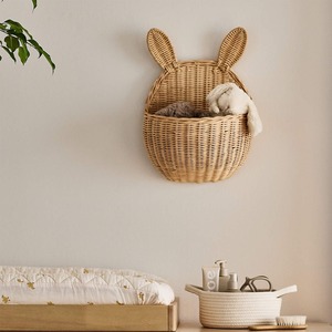 Mignon lapin forme rotin mur paniers de rangement haut enfants chambres décoration articles suspendus panier pour bébé chambre organisateur - Product Image 6