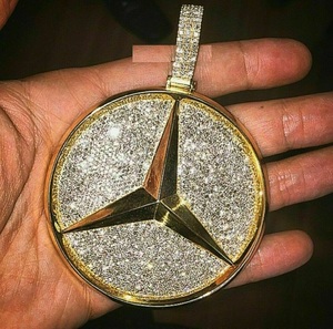 3.20CT Diamant Rond Mercedes Car Logo charm Pendentif 14k Or Jaune Finition - Product Image 2