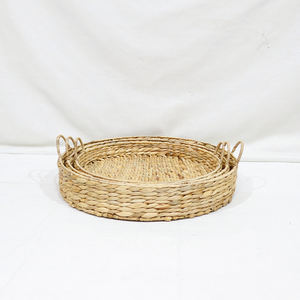 Ensemble de plateaux de service en jacinthe d'eau Comehome, ronds, tissés, décoratifs, avec poignées en métal - Product Image 4