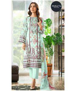 Salwar Kameez pakistaní para mujer en tela estampada de algodón de césped blanco con Camisa larga informal y Dupatta elegante de tres piezas - Product Image 2
