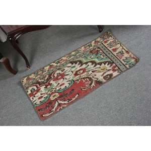 พรมตุรกีโบราณสีแดงคลาสสิกขนาด1.6x3.3ฟุตพรมปูพื้นขนาดใหญ่แบบโบฮีเมียนขนาด10มม. ทำจากยางพาราขนสัตว์เย็บปะติดปะต่อกันเป็นรูปสี่เหลี่ยมผืนผ้าสำหรับโถงทางเดินห้องนอน - Product Image 2