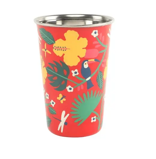 Most Demanding stainless steel water glass with printed design colored flower design top quality at reasonable rate