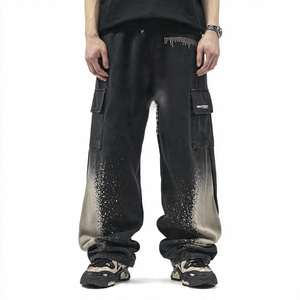 Pantalones Deportivos Holgados para Hombre, Estilo Vintage, Lavado a la Piedra, Logotipo Bordado con Pedrería, Pantalones de Calle Hip Hop - Product Image 3