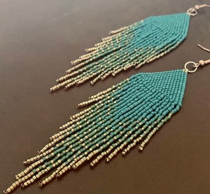 Pendientes de flecos de semillas Boho Ombre, pendientes de cuentas largas - Product Image 1