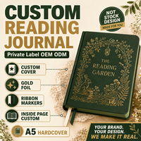 Carnet de lecture LABON personnalisé A5 style Cottagecore, couverture rigide verte, avec dorure à chaud, pour club de lecture, cadeau OEM