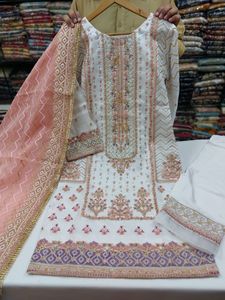 Meilleure vente 2022 femmes 3 pièces en soie cousue Salwar Kameez dernière robe de soirée dernière collection - Product Image 5