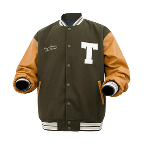 Veste universitaire de couleur unie de qualité supérieure pour hommes, uniforme de baseball ample à la mode, veste bombardier en toile imperméable et coupe-vent, veste décontractée - Product Image 1