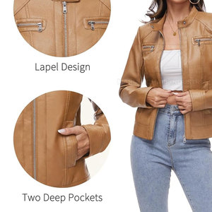 Veste en cuir pour femme fabriquée en usine à prix abordable, avec logo personnalisé imprimé, col montant, tricotée, taille adulte - Product Image 6