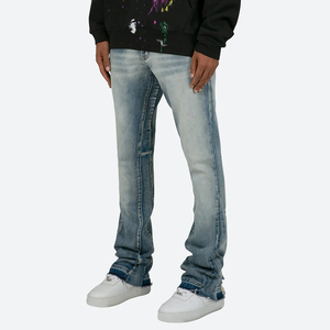 Nouveau design personnalisé de jeans évasés d'été pour hommes, pantalon hip hop ample avec patchwork de jeans délavés, vente en gros - Product Image 3