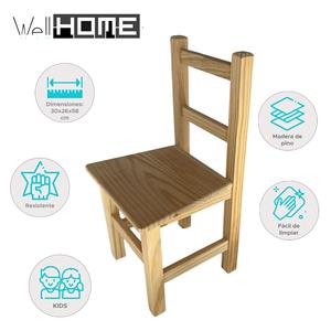 Silla de Madera para Niños Well Home, 30x26x58cm, Muebles para Niños - Product Image 2