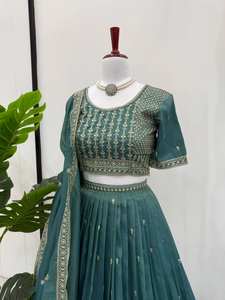 Lengha Choli Plazzo Prêt-à-porter 3 pièces traditionnel indien pakistanais pour femmes vêtements traditionnels indiens d'été pour les fêtes - Product Image 5