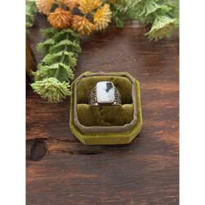 Navajo-<b>Crafted</b> Cultural Collectible White Buffalo & Sterling Silver Cast Ring Size 8.75 - Product Image 1