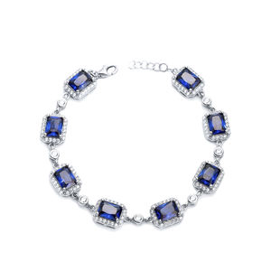 Sapphire CZ Square Shape Silver Stony Charm Bracelet Handcrafted Sterling <b>Fine</b> Jewelry Wholesale Jewellery - Product Image 1
