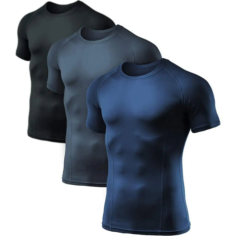 T Shirt Kompresi Pakaian Olahraga Pria, Kaus Kompresi Gym Elastis Tinggi Kustom