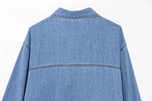 Chemise en jean vintage pour femmes, à carreaux/floral, décontractée, tendance, look urbain, vêtement d'extérieur pour toutes les saisons, respirant, design simple - Product Image 6