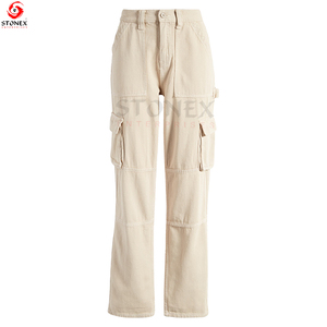 Pantalón cargo de algodón Cintura alta Cierre de botón Bolsillos cargo Logotipo personalizado Ropa de mujer Pantalones de moda - Product Image 6