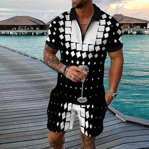 Conjunto de pantalones cortos cortavientos de nailon con cremallera y estampado personalizado de dos piezas para hombre - Product Image 6