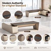 Bureau de direction de luxe pour PDG, design diamanté, avec armoire latérale et éclairage d'ambiance pour bureau de président