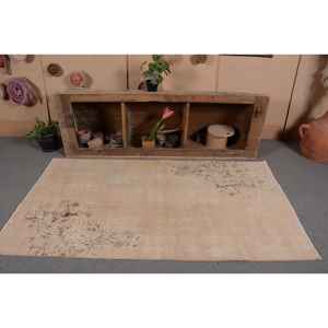 Tapis turc Vintage Beige 3.6 X 6.6ft fait à la main en laine grande surface Rectangle Patchwork Design pour couloir Latex Backing Room Rug - Product Image 4