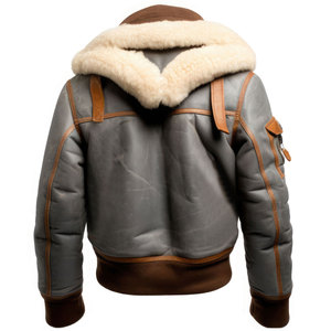 Tùy chỉnh màu xám chính hãng da cừu Sherpa lông cừu giả lông cổ áo sang trọng phi công phi công mùa đông máy bay ném bom Áo khoác da chất lượng cao - Product Image 2