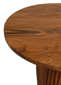 Table à manger ovale moderne en bois d'acacia massif, bords arrondis, motif de lignes, piédestal en bois, finition noyer brun, 6 places - Product Image 6