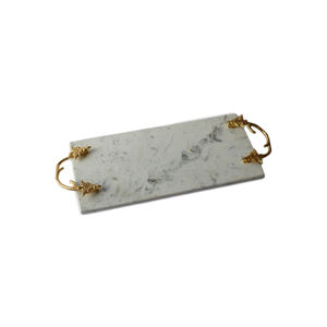 Plateau en marbre noir avec poignées en métal doré, forme rectangulaire, design d'intérieur, plateau en marbre décoratif, décoration de la maison - Product Image 2