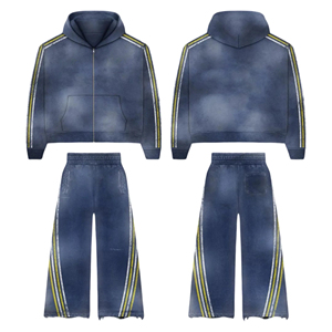 Conjunto Deportivo de Dos Piezas para Hombre, Sudadera con Capucha Vintage Lavada al Ácido 100% Algodón, Ropa Deportiva Urbana, Transpirable, con Estampado - Product Image 1