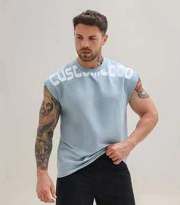 New Style Custom 3D Embroidery Logo Breathable Eco-Friendly 220g Knitted Sporty Cotton Spandex Tank Tops Fitness Gym Workout - Product Image 4