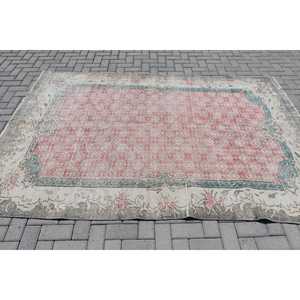 พรมตุรกีวินเทจ ขนาดใหญ่ 5.9x8.8 ฟุต พรมขนสัตว์สีแดงน้ำเงินลายอิคัต - Product Image 3