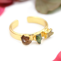 Luxe Ra Tourmaline Bague De Mode Triple Gemme Plaqué Or Designer Boho Anneau En Gros Beaux Bijoux Indiens