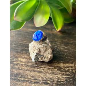 Navajo Handmade Sterling Silver <b>Ring</b> with <b>Blue</b> <b>Opal</b> Inlay Vintage Statement Jewelry Size 7.25 - Product Image 4