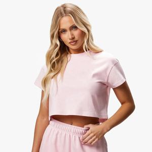 Mode personnalisé Logo impression chemise Sexy dames été uni solide lâche femmes haut court Sport femmes mode haut court T-shirt - Product Image 1