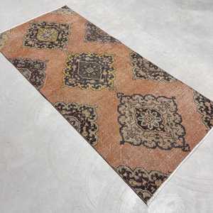 3x6.7 ft Vintage Accent Rug, <b>Brown</b> Yellow Turkish Ikat <b>Wool</b> Rug - Product Image 3