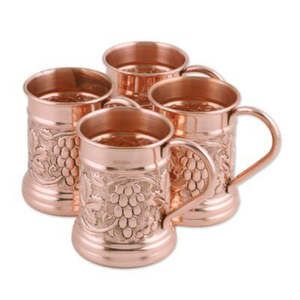 Tasses en cuivre pur de la plus haute qualité à 100% avec motif floral pour boire des Moscow Mule, ensemble de 2 tasses en cuivre pour bière et cocktails - Product Image 3