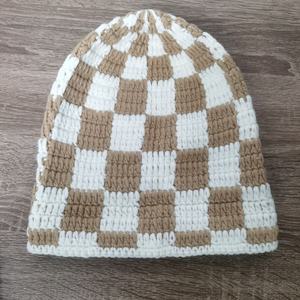 EFANBEANIE Custom Crochet Beanie <b>Hat</b> Women Hand Knit Cotton Yarn Linen Trendy Checkered European-American Style Daily Party - Product Image 1