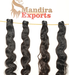 Machine vierge crue bon marché double trame couleur noire longue bodywave faisceaux naturels non transformés extensions de cheveux humains temple indien - Product Image 2