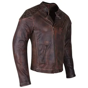 Chaqueta de cuero para montar en motocicleta Racer hecha de cuero de búfalo anticaída chaqueta de cuero acolchada protectora aprobada por CE para montar