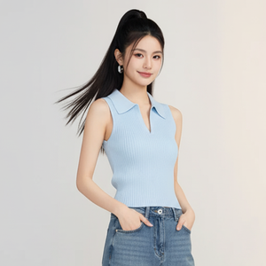 Top Corto de Punto Acanalado, Color Liso, Estilo Dulce, Tela Elástica de Algodón Suave, Moderno, para Mujer, Verano, OEM, Etiqueta Personalizada, Venta al Por Mayor - Product Image 1