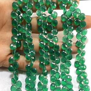 Onyx vert à facettes Briolette en forme de coeur perles de pierres précieuses naturelles pour bijoux perles de pierre - Product Image 2