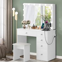 Table de Maquillage Professionnelle Export Advantage avec Miroir HD à Dix Lumières, Ports de Recharge et Support Sèche-Cheveux