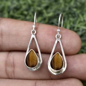 Tiger Eye Gemstone 925 Pendientes colgantes de plata de ley sólida hechos a mano para mujeres y niñas El mejor diseño para boda Joyería fina - Product Image 6