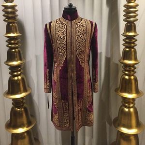 Heavy Designer Groom Wine Color Sherwani Chudidar Dress Embellished Crystal Glass Beads Dabka Work 2025 Wedding Plus Size - Product Image 1