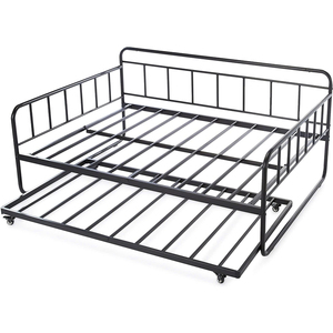 Cama de día de metal negro con cama nido extraíble, cama de marco de acero que ahorra espacio para habitación de invitados o niños - Product Image 1