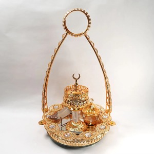 Porte-encens arabe décoration de la maison élégant sculpté en forme incroyable motif doré brûleur d'encens en métal bureau Style moyen-orient - Product Image 5