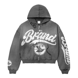 Heavyweight Custom <b>Vintage</b> <b>Zip</b> <b>up</b> Acid Wash Pullover Distressed Pocket <b>Hoodies</b> for Men Oversized <b>Zip</b> <b>up</b> Fleece Blank Plain <b>Hoodi</b> - Product Image 1