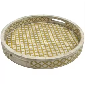 Ensemble de plateaux en os incrusté faits à la main, durables, de qualité supérieure, modernes, personnalisables, option cadeau, occasions spéciales, design géométrique, parfait - Product Image 1