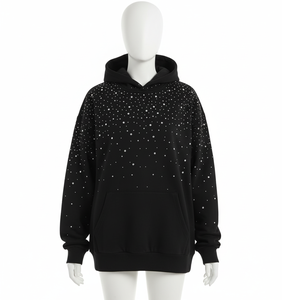 Premium Heavyweight Black Pullover Hoodie with Sparkly Rhinestone "Get Money" Cherub and Money <b>Bag</b> Graphic - Product Image 4